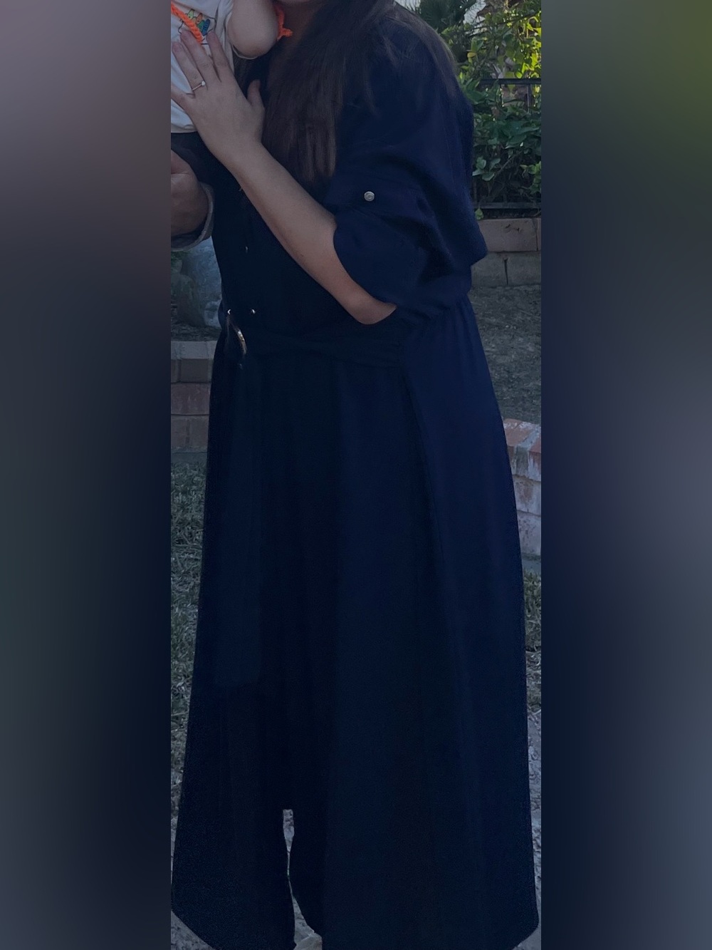 Zara Navy Long-Sleeve Button-Front Maxi Dress